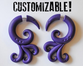 Faux Gauges Purple Hanger Earrings For Stretched Lobes - Fakers - Fake Gauges - Fake Gauge