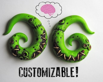 Zombie Gauges - Fake, 4g, 2g, 0g, 00g, 7/16", 1/2", 9/16", 5/8", 11/16",  3/4" - Gauged Earrings Halloween