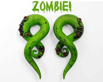 Zombie Gauges - Fake, 2g, 0g, 00g, 7/16", 1/2", 9/16", 5/8", 11/16", 3/4" - Undead Gauged Earrings Handmade From Polymer Clay