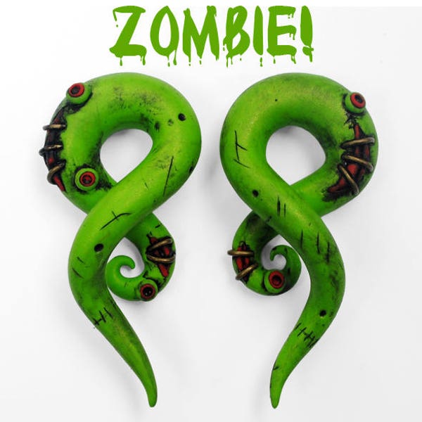 Zombie Gauges - Fake, 2g, 0g, 00g, 7/16", 1/2", 9/16", 5/8", 11/16", 3/4" - Undead Gauged Earrings Handmade From Polymer Clay