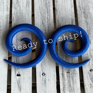1/2” XL Glitter Blue Spiral Earrings -  Ready To Ship Gauges Handmade From Polymer Clay