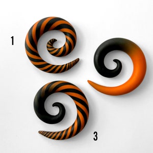 Orange and Black Halloween Gauges - Fake, 2g, 0g, 00g, 7/16&quot;, 1/2&quot;, 9/16&quot;, 5/8&quot; - Handmade From Polymer Clay