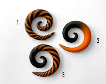 Orange and Black Halloween Gauges - Fake, 2g, 0g, 00g, 7/16", 1/2", 9/16", 5/8" - Handmade From Polymer Clay