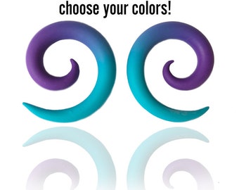 Ombre Spiral Mermaid Gauges  - Fake, 4g, 2g, 0g, 00g, 7/16", 1/2", 9/16", 5/8", 11/16", 3/4", 7/8", 1" - Handmade from Polymer Clay