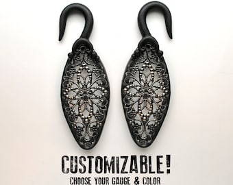 Teardrop Filigree Hanger Earrings For Stretched Lobes - Fake, 2g, 0g, 00g, 7/16", 1/2", 9/16", 5/8", 11/16",  3/4" - Gauges - Gauged