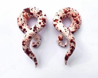 Horror Blood Spatter Gauges - Fake, 2g, 0g, 00g, 7/16", 1/2", 9/16", 5/8", 11/16",  3/4" - Splatter Plugs Handmade From Polymer Clay