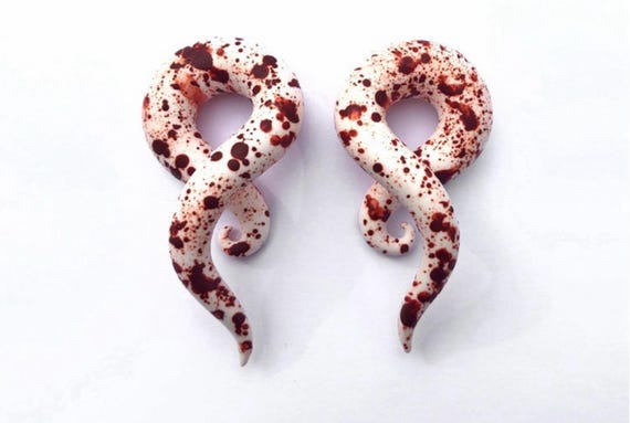 Horror Blood Spatter Gauges - Fake, 2g, 0g, 00g, 7/16", 1/2", 9/16", 5/8", 11/16",  3/4" - Splatter Plugs Handmade From Polymer Clay