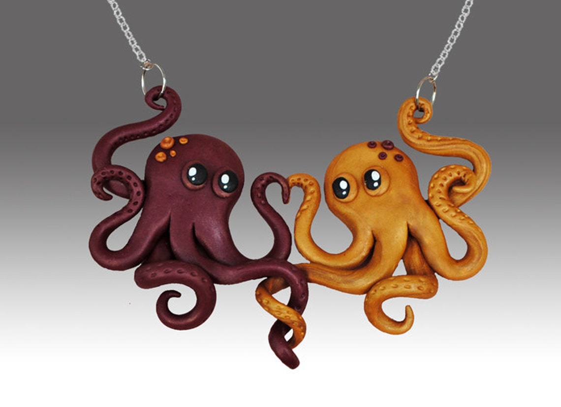 Octopus Love Necklace Polymer Clay Handmade Etsy