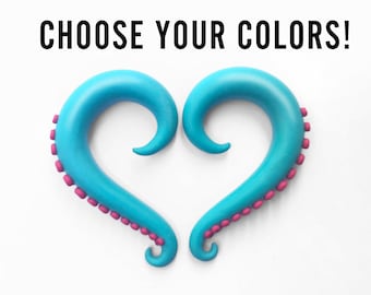 Octopus Tentacle Earrings For Stretched Lobes - Fake, 2g, 0g, 00g, 7/16", 1/2", 9/16", 5/8", 11/16", 3/4" - Gauges - Gauged