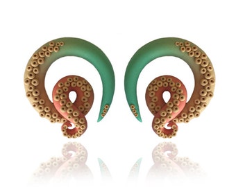 Ombre Octopus Tentacle Gauges - Earrings For Stretched Lobes - Fake,  2g, 0g, 00g, 7/16", 1/2", 9/16", 5/8" - Octopus Gauges - Gauge