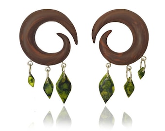 Leaf and Wood Gauges - Tree Earrings For Stretched Lobes - Fake, 2g, 0g, 00g, 7/16", 1/2" - Nature Gauges - Gauged