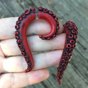 Grunge Fake Gauge Octopus Tentacle Earrings  - Handmade From Polymer Clay