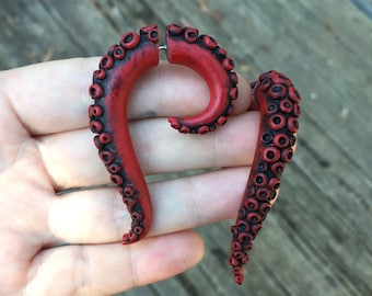 Grunge Fake Gauge Octopus Tentacle Earrings  - Handmade From Polymer Clay