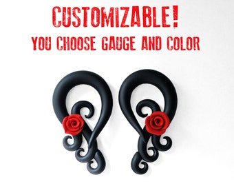 Lace and Rose Earrings For Stretched Lobes - Fake, 4g, 2g, 0g, 00g, 7/16", 1/2", 9/16", 5/8", 11/16",  3/4" - Gauges - Gauged Earrings