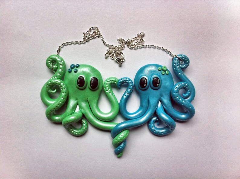 Octopus Love Necklace Polymer Clay Handmade Etsy