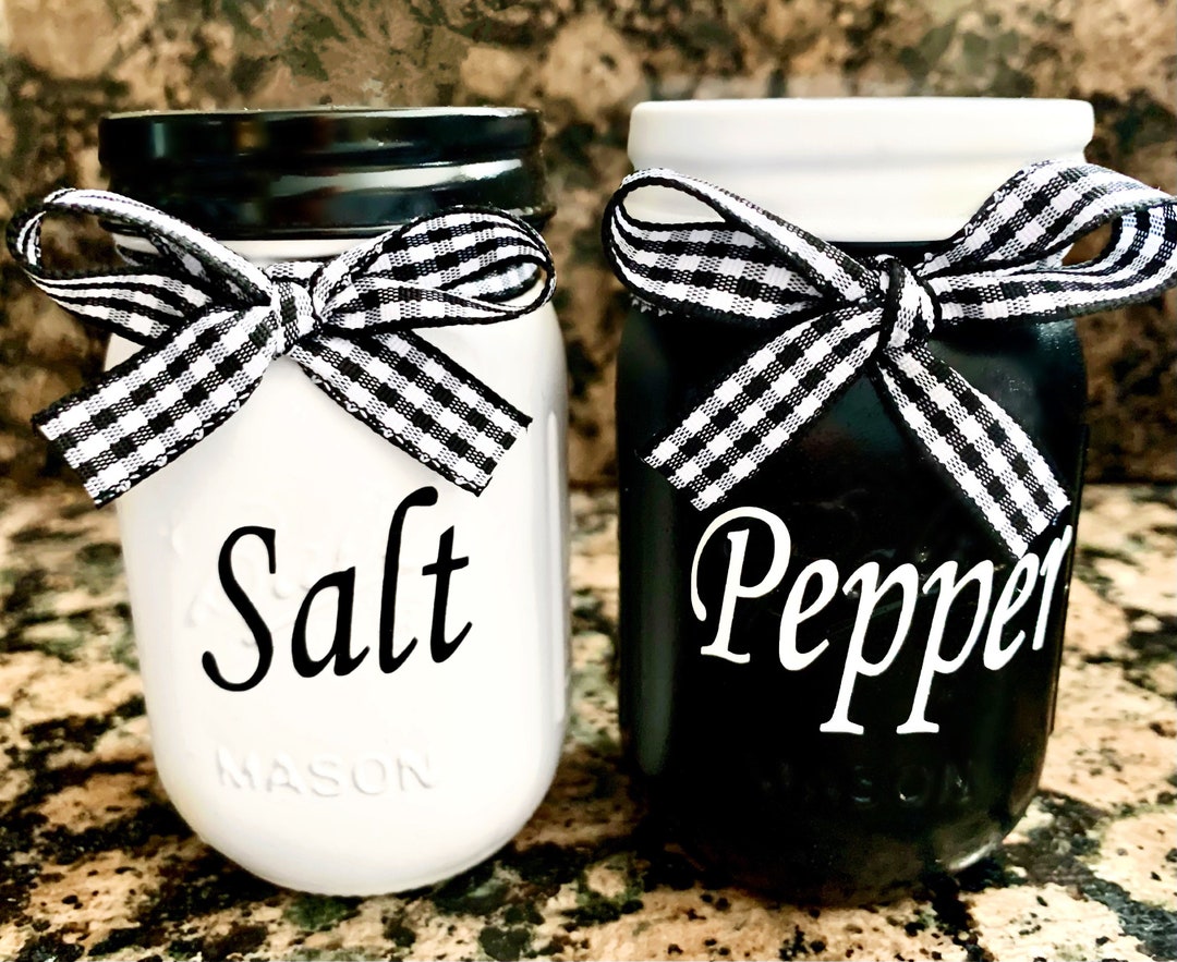 Black/white Salt Pepper Shaker Set Rustic Ball Mason Jar S&P Etsy
