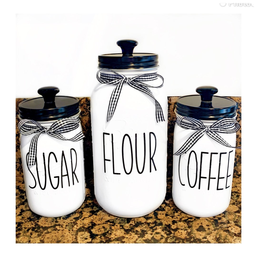 Mason Jar Kitchen Canisters Set Coffee/sugar/flour Storage Etsy