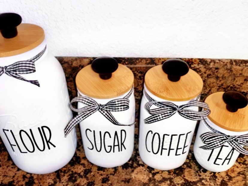Mason Jar Kitchen Canister Set Rustic Coffee/sugar/flour/tea Etsy