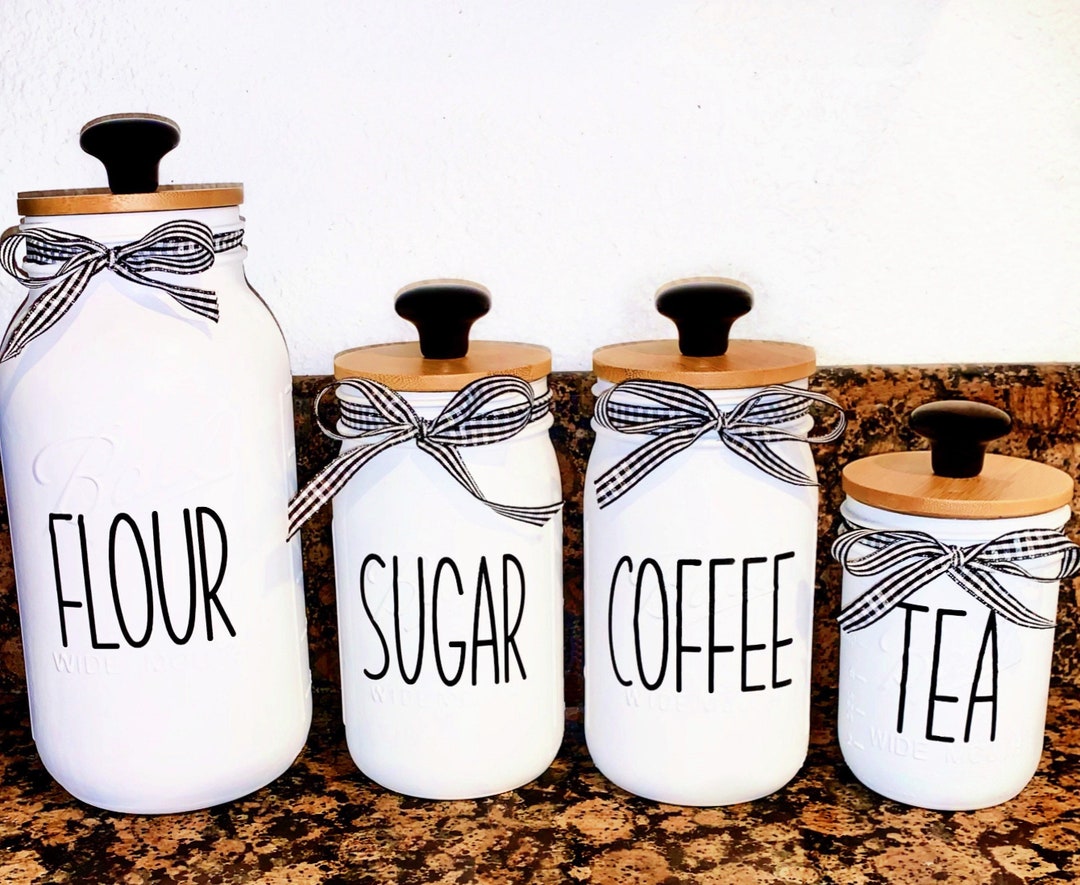 Mason Jar Kitchen Canister Set Rustic Coffee/sugar/flour/tea Etsy