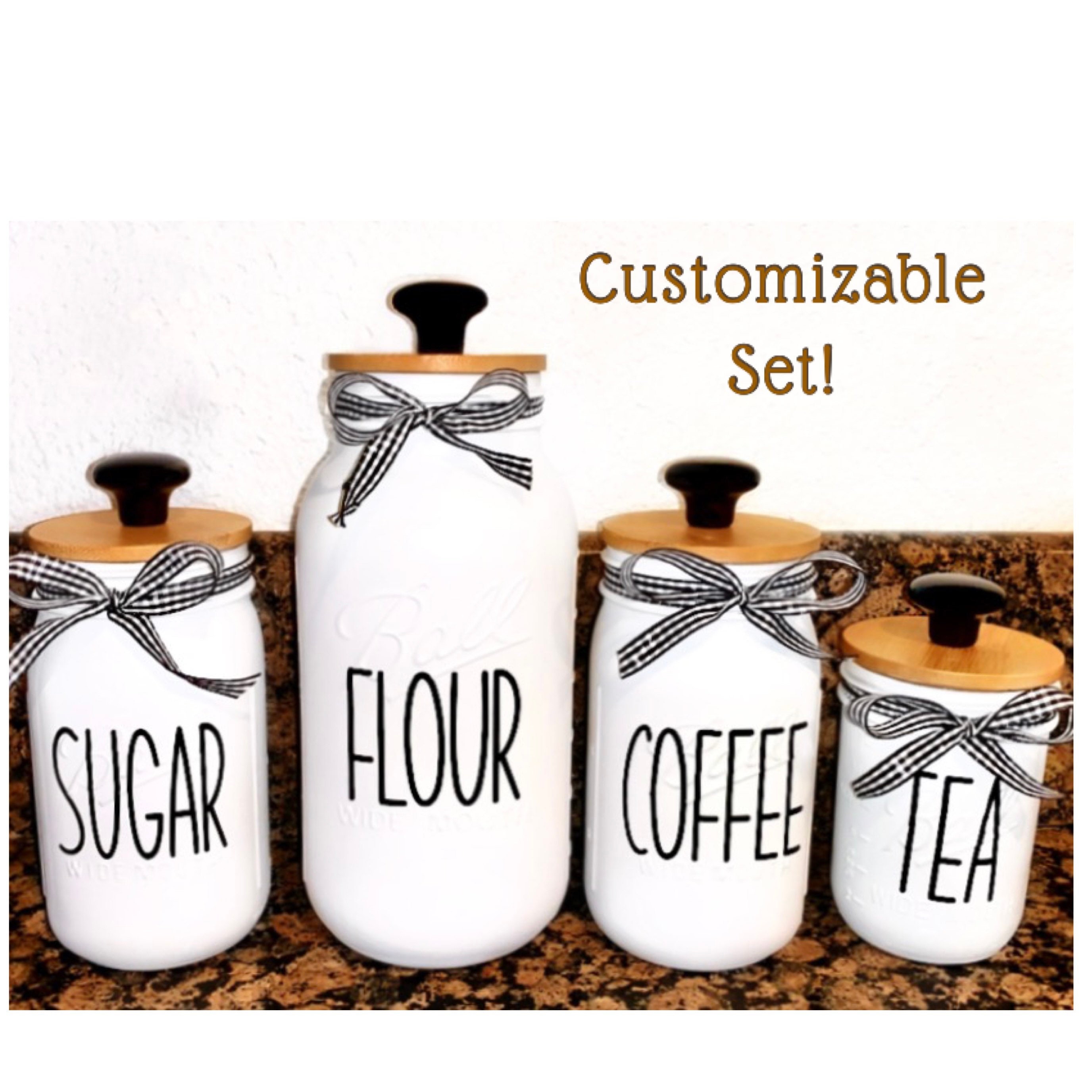 Mason Jar Kitchen Canister Set Rustic Coffee/sugar/flour/tea Etsy