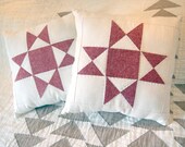 Red Ohio Star Pillow/ Barn Star Pillow/ Folk Style/ Hand Quilted/ Accent Pillow/ Linen Pillow/ White Pillow/ Red Star/ Housewarming Gift