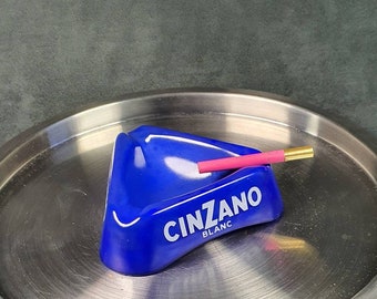 CINZANO | Vintage advertising triangular blue opaline bar ashtray | Made in France vintage 1960