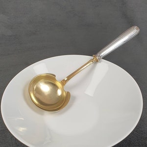 Small vintage brass dessert ladle and silver handle filled with Minerva hallmark | Tableware Made in France