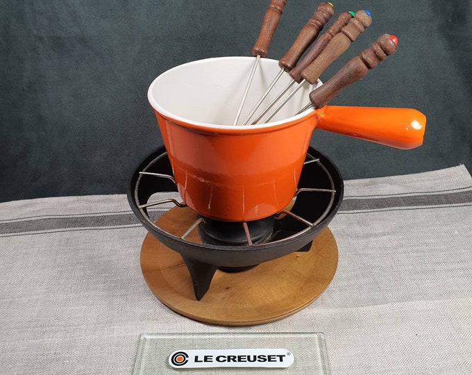 LE CREUSET Fondue Set With Cast Iron Stove and Orange Cast Etsy