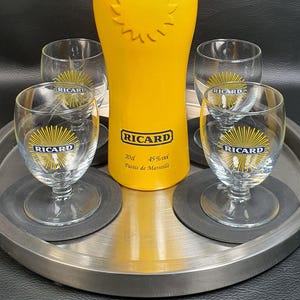 RICARD | 4 promotional balloon glasses, Soleil series, for RICARD Pastis | 17 cl | Vintage French Riviera barware made in France 2000s