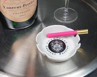 Vintage Laurent Perrier Champagne Ashtray French Porcelain Gold