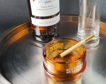 SUZE | Small advertising round bar ashtray for the SUZE aperitif in amber brown glass | vintage ashtray 1960
