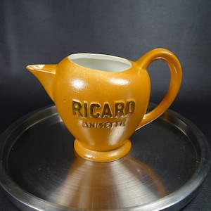 RICARD | Large Brown Ceramic Water Pitcher by RICARD Anisette |  23.6 oz | Vintage Made in France 1970