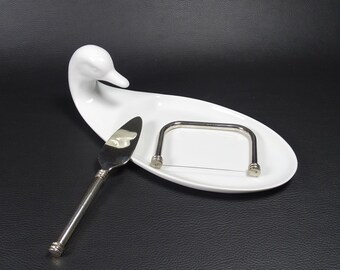 FOIE GRAS | Foie Gras Service | White porcelain duck-shaped dish with Lyre and Shovel | Tableware France Vintage 1980