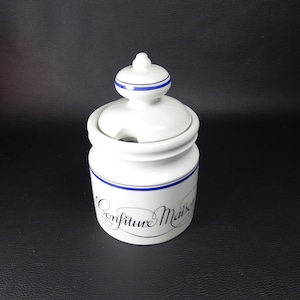 AUTEUIL | Jam jar Porcelain d&#39;Auteuil Bistrot pattern decor Lobjoy creation  | French Tableware Vintage Made in France 1970