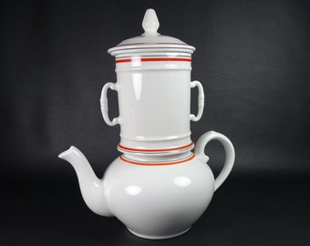 Teapot by Apilco for porcelaine d'AUTEUIL China large teapot with filter Bistrot pattern Made in  France vintage 1970