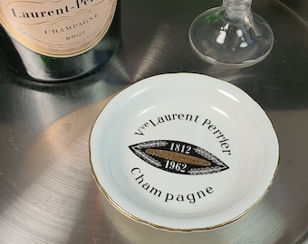 Vintage Laurent Perrier Champagne Ashtray French Porcelain Gold