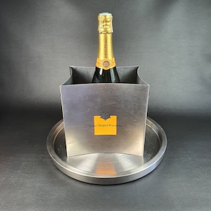 VEUVE CLICQUOT -  champagne bucket  with 2 handles stainless steel brushed Barware vintage 1980  Made in France