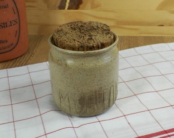 Stoneware mustard jar with cork handmade in France vintage