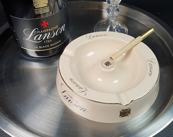 LANSON | Champagne Lanson ashtray earthenware advertising item  vintage beige  |   | Advertising Reims France Vintage 1970