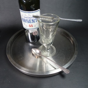 ABSINTHE | Old absinthe glass with sugar spoon and long absinthe spoon | Vintage French bistro Made in France 1950