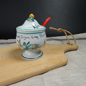 GRAY POUPON | Gray Poupon 1777 fine Dijon mustard pot in porcelain with its lid and spoon | Vintage French kitchen 1970