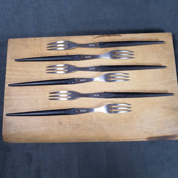 Lot De 6 Pics à Fondue Le Creuset Manche Noir Plastique - Vintage