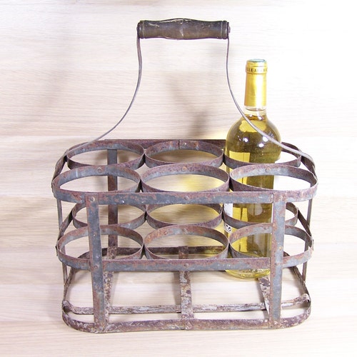 Bottle rack vintage 1940 wooden handle