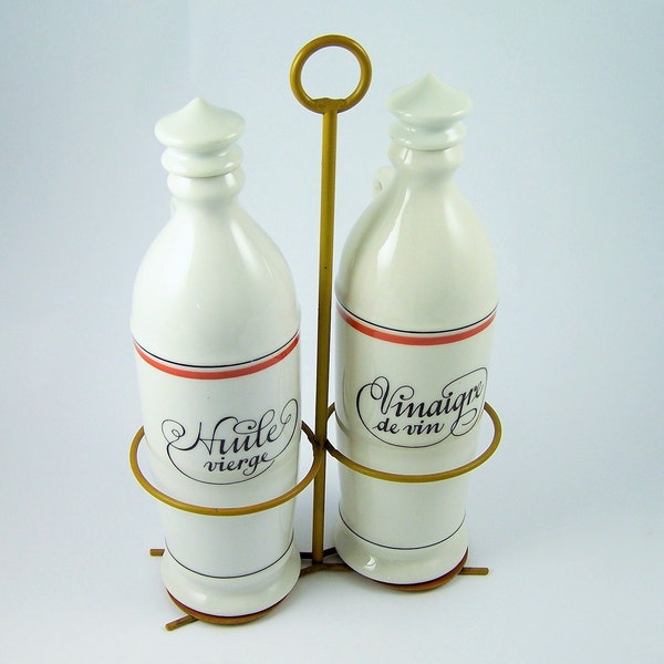 Service à vinaigrette "Vinaigre de Vin" et "Huile Vierge"porcelaine d'Auteuil Service Bistrot design Lobjoy | Vintage Made in France