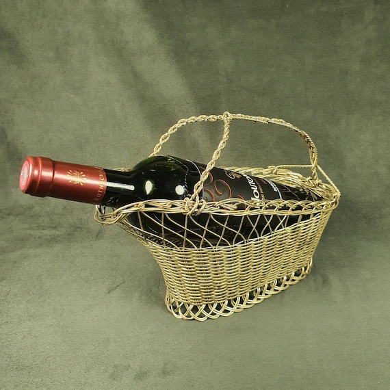 Panier Verseur Porte-bouteille Vin - Métal Tressé Argenté - Design Industriel