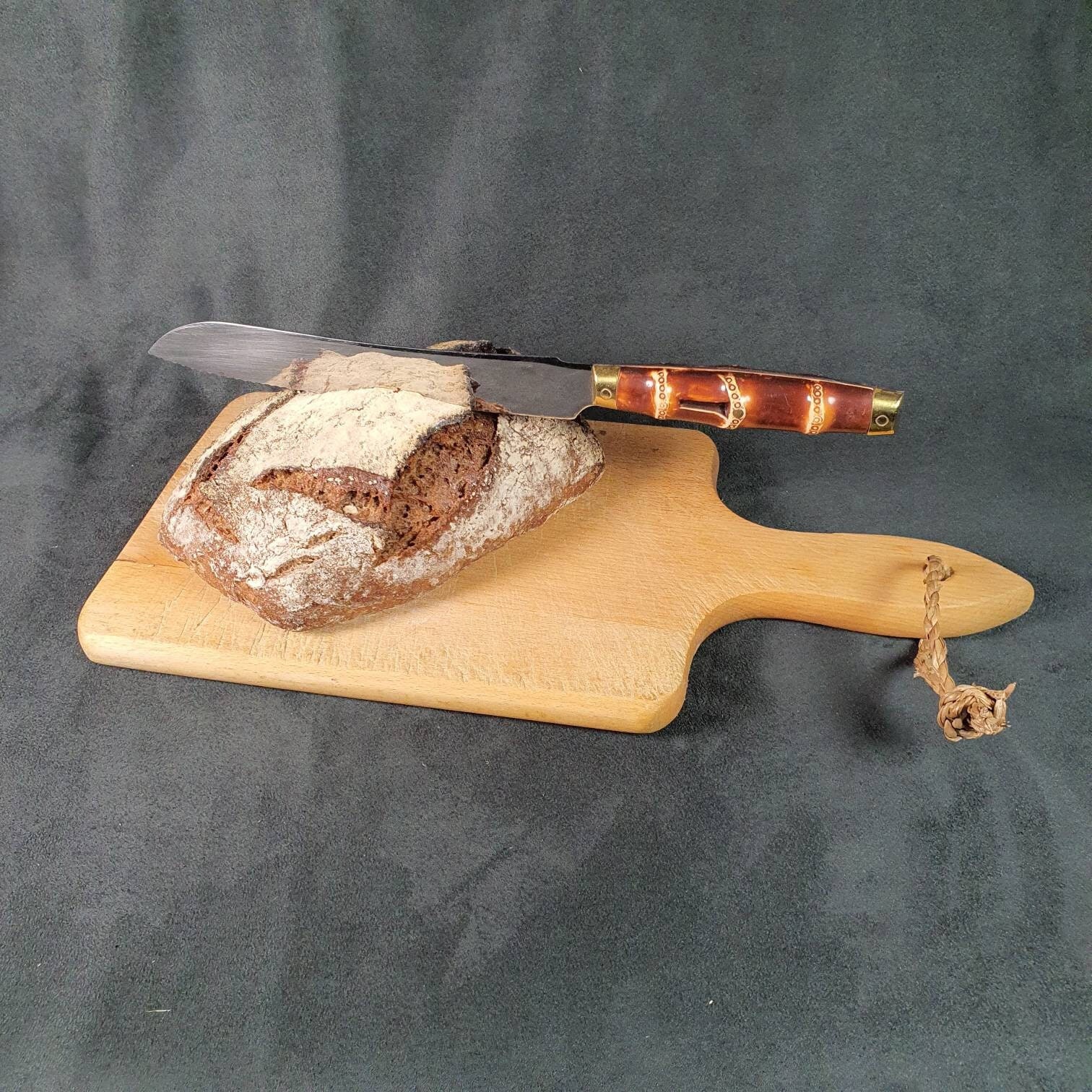 picon - couteau à pain vintage manche en plastique façon bambou couteau mitres laiton | lame inox coutellerie france vintage 1960