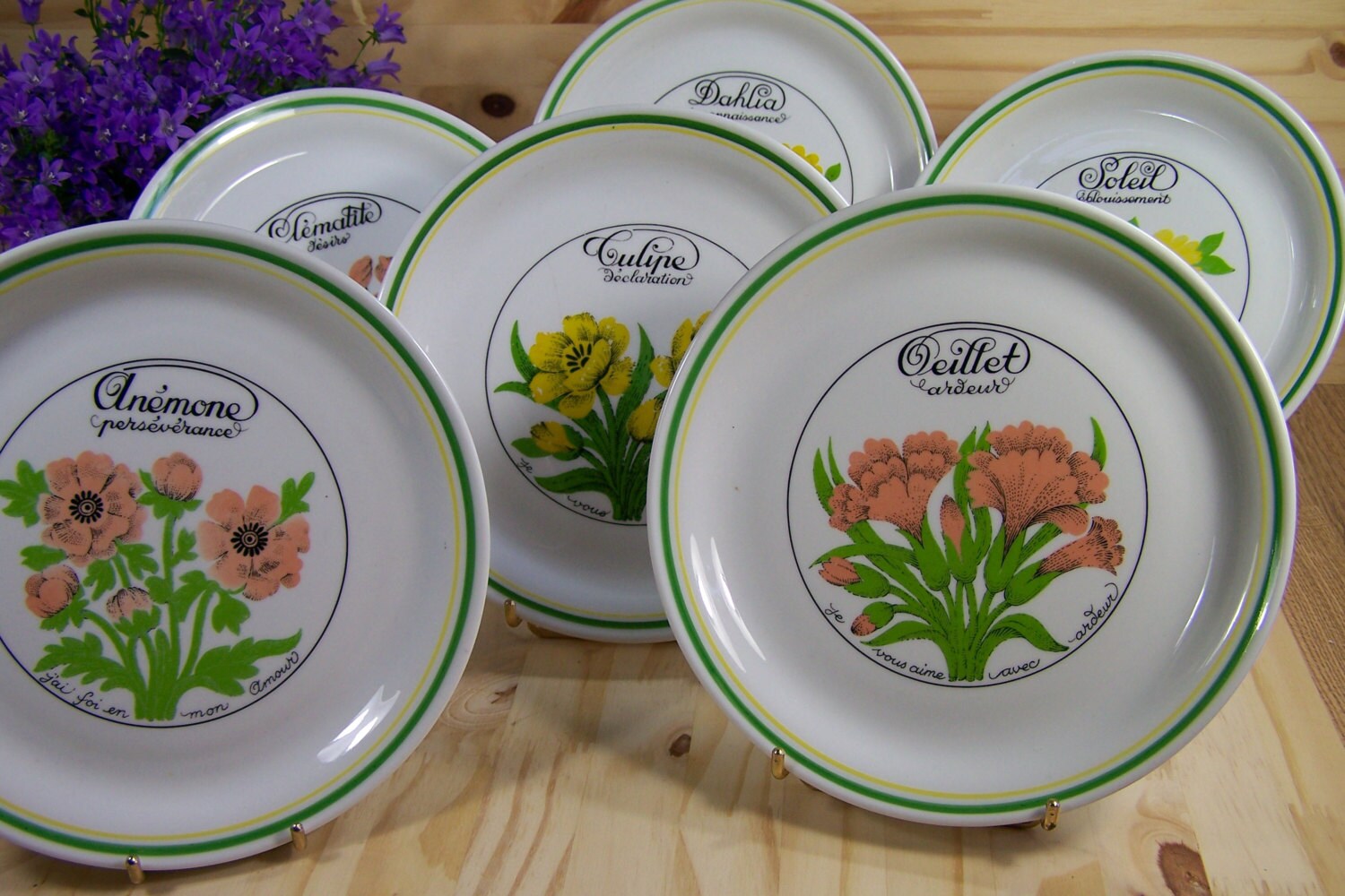 Rare 6 Assiettes à Dessert Porcelaine d'auteuil Service Langage Des Fleurs Design Jacques Lobjoy | V