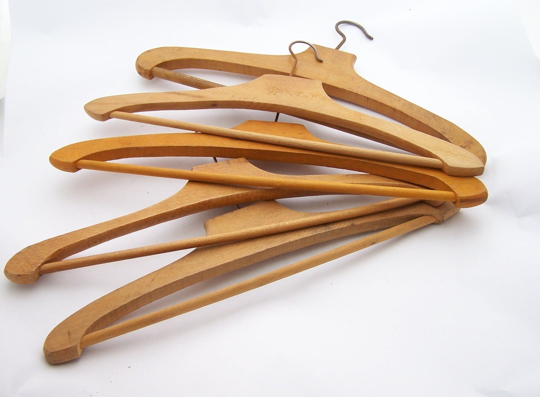 Set of 5 Double Wooden Hangers French Hangers for Shirts and Pants or
