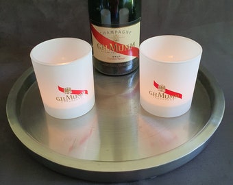MUMM | Champagne GH MUMM Cordon Rouge pair of candle holders  white glass candle holder |  France Reims vintage 1990