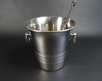 GUY DEGRENNE | Cubitera de acero inoxidable 18/10 macizo pulido con asas y pala para hielo | Platero Guy DEGRENNE | Hecho en Francia en 1970